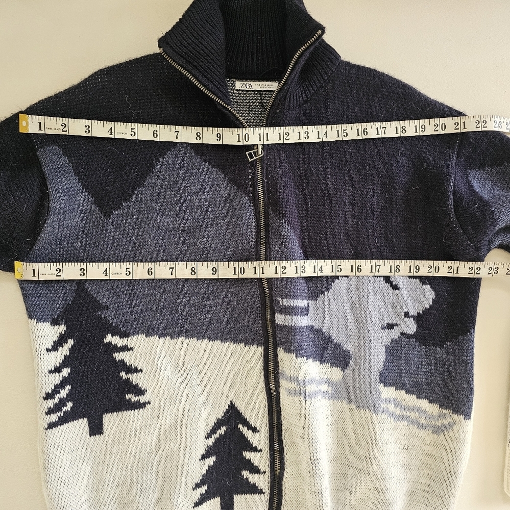 Zara Ski Jacquard Knit Jacket Blue/White Acrylic Knit Sweater Full Zip - Picture 11 of 12